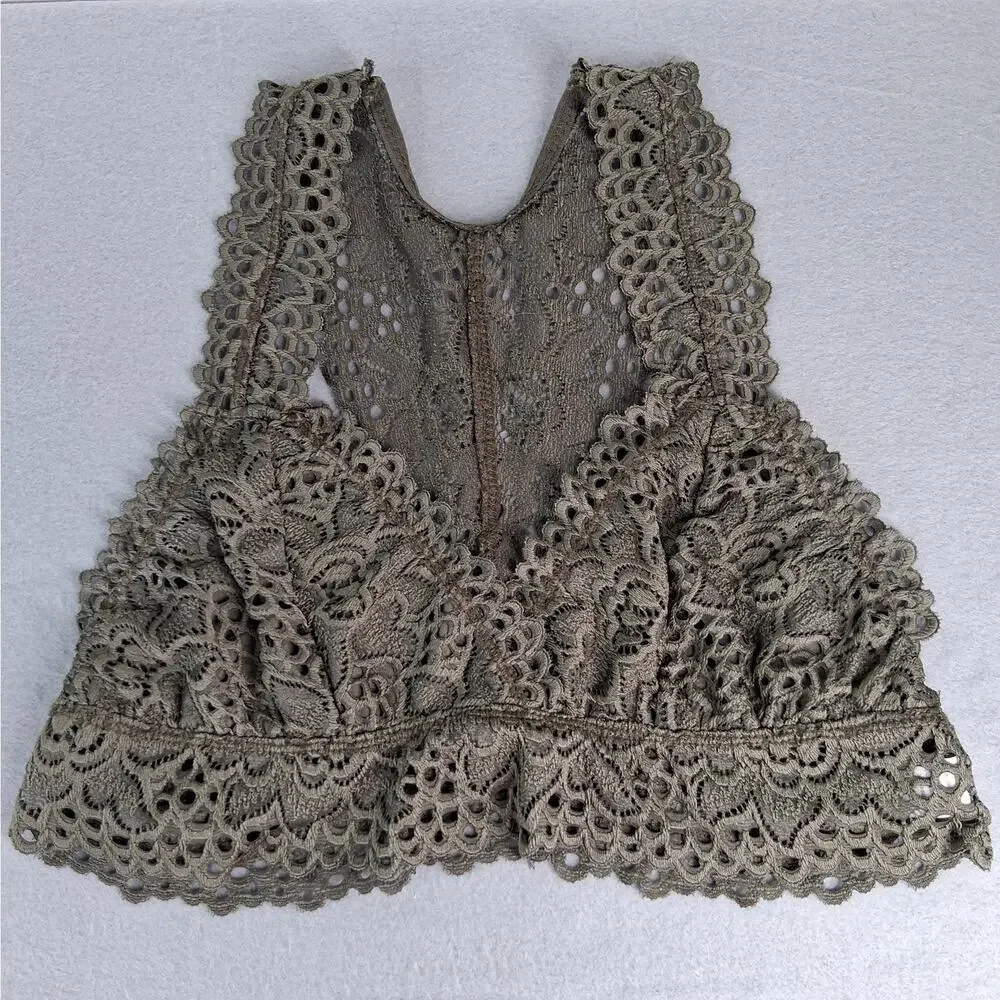 Altar'd State Lace Bralette Women's‎ Medium Dark Olive Green Racer Back Lined